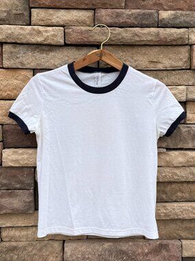 American Apparel Ringer Tee – White/Navy – Size Small